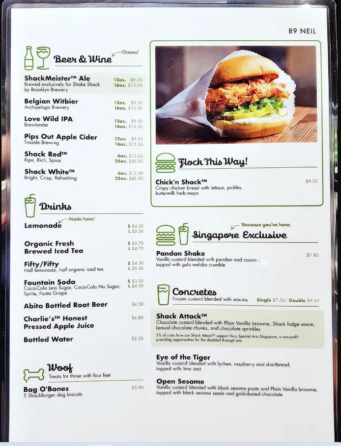 SHAKE SHACK MENU  